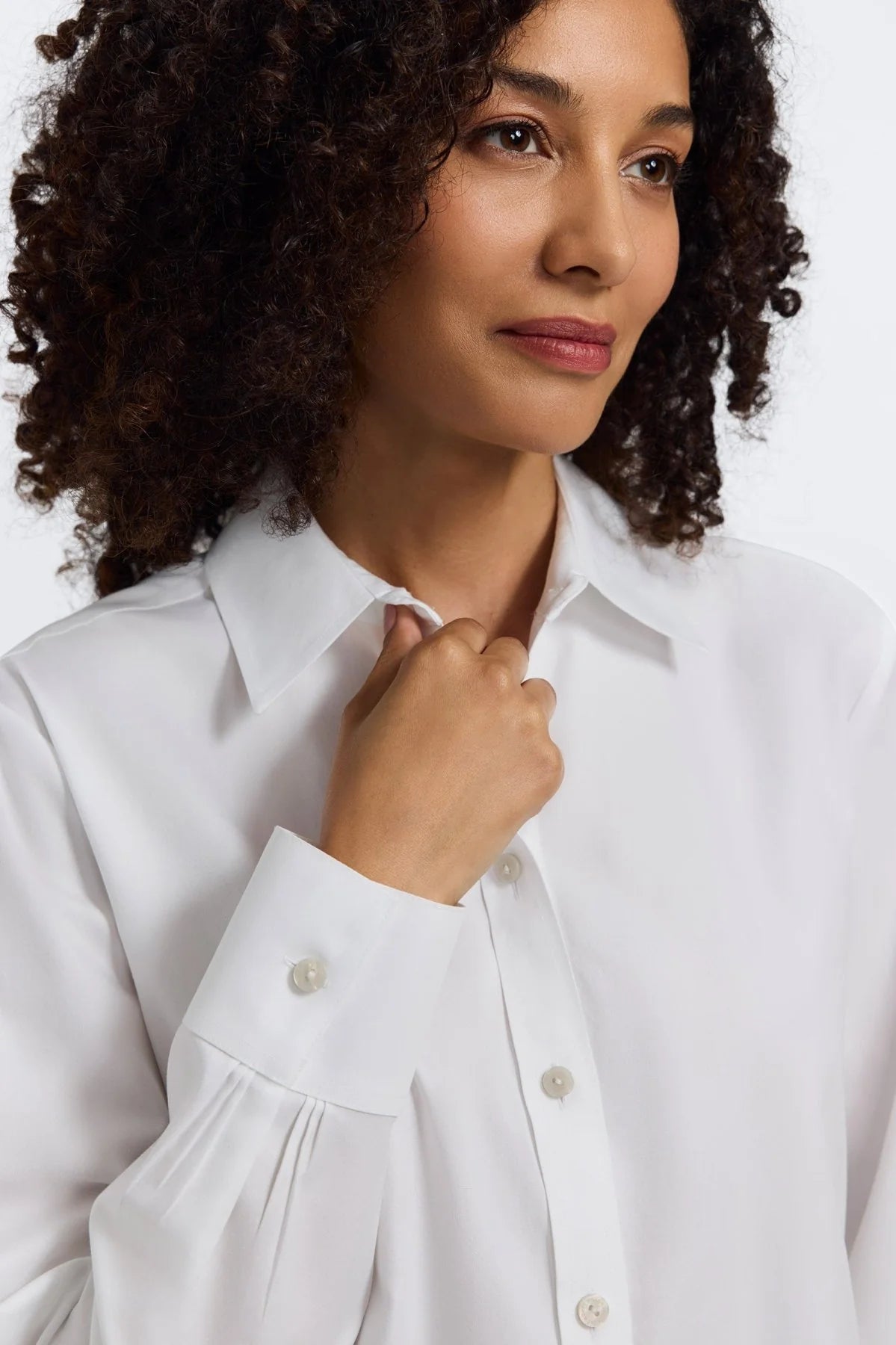 Meghan No-Iron Pinpoint Long Sleeve Top-White