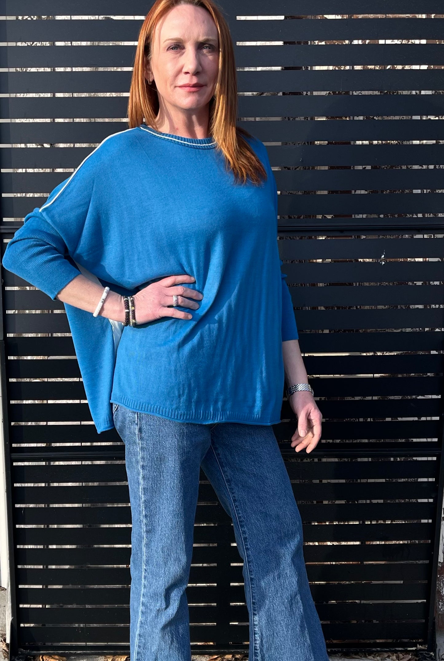 Catalina Crewneck Sweater-French Blue & White