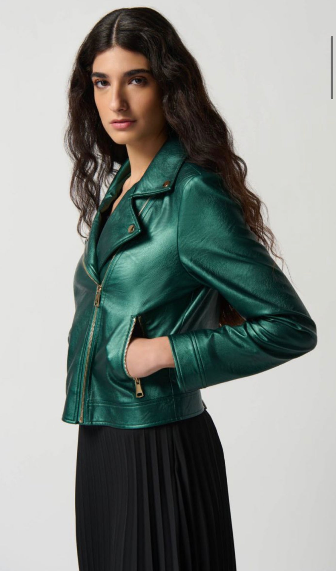 Metallic Biker Jacket - Emerald