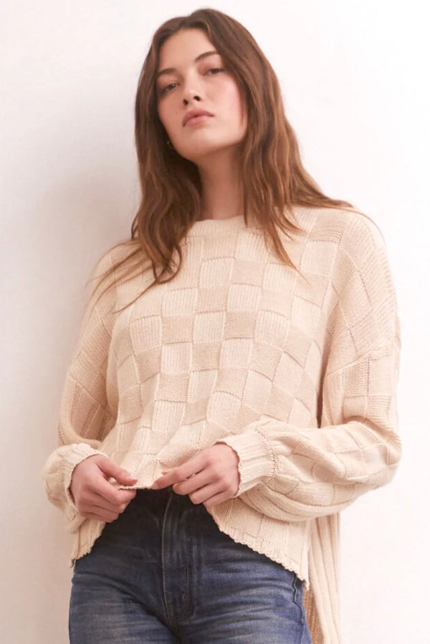Foster Checker Sweater - Whisper White
