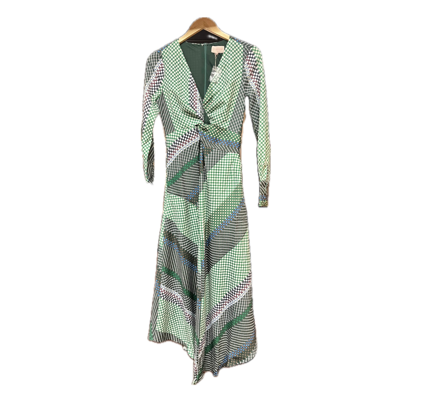 Stripe Print Twisted Front Dress-Green Multi