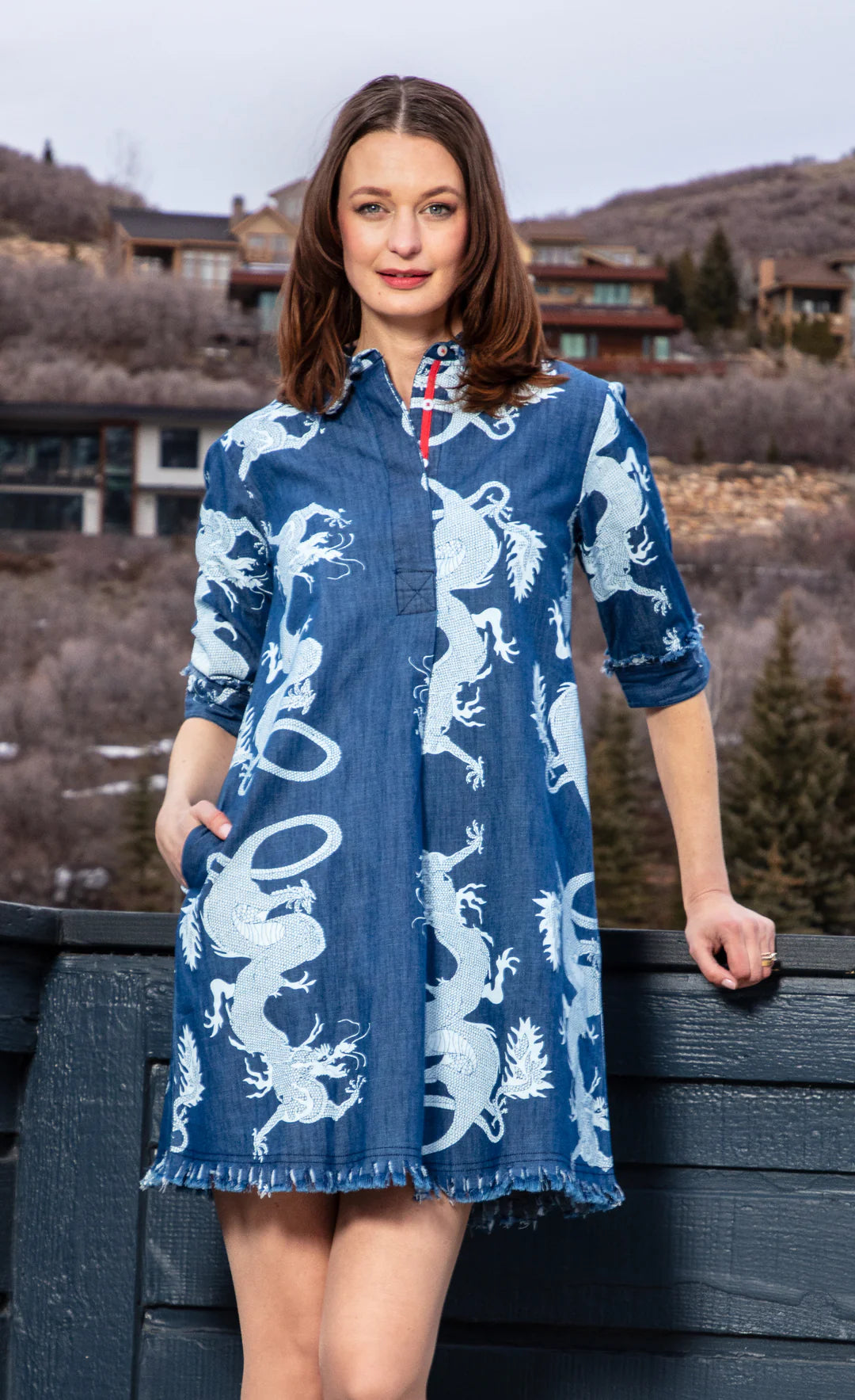 Chatham Dress Denim Dragon Print M Chatham Dress Denim Dragon Print M