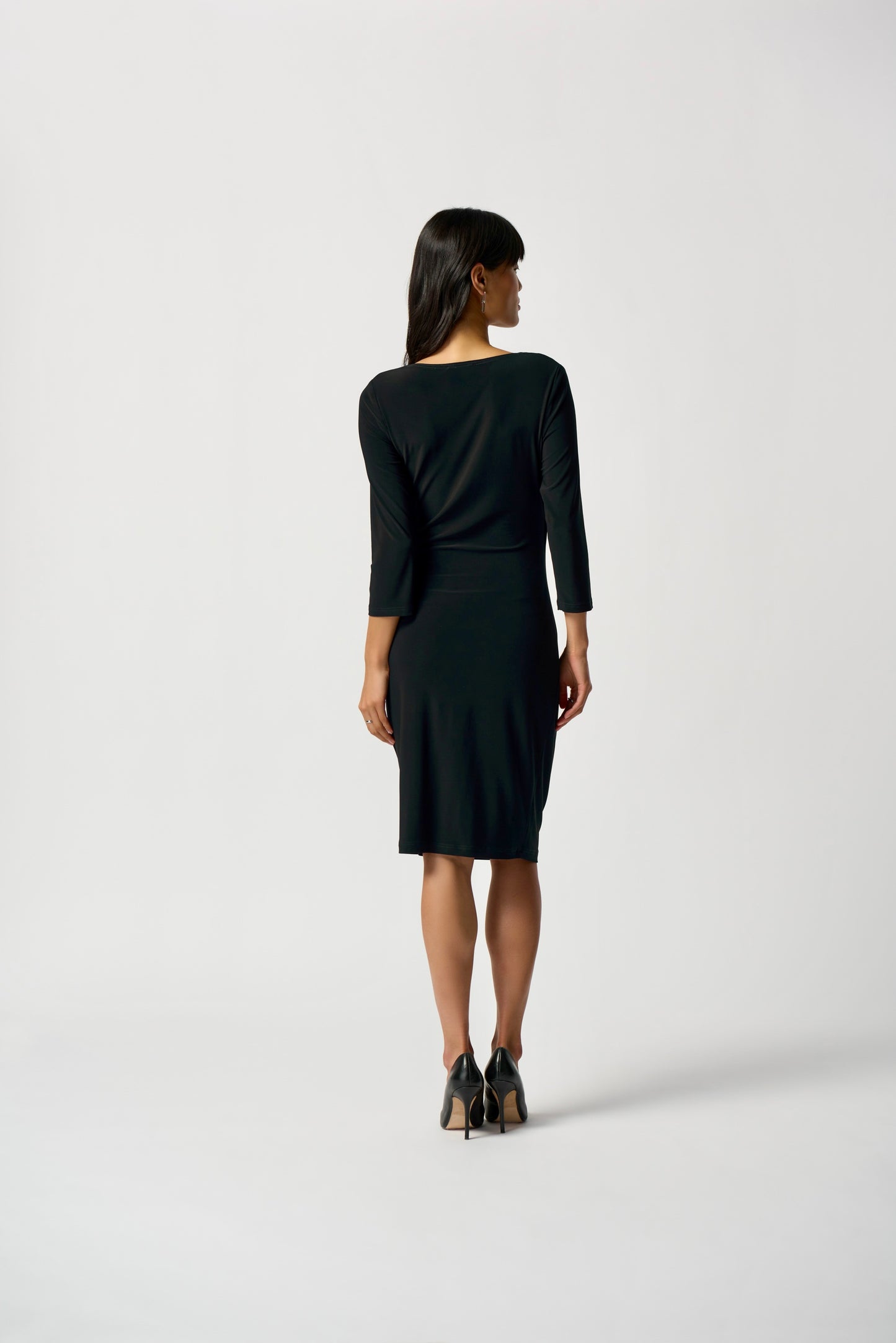 Three-Quarter Sleeve Wrap Dress - Black