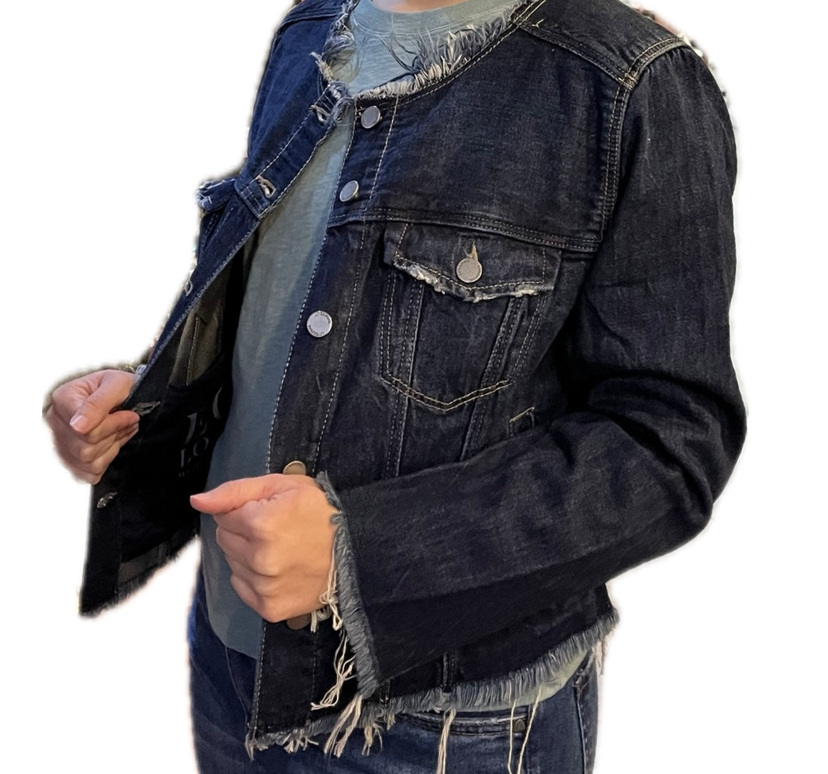 Classic Jean Jacket with Frayed Hem