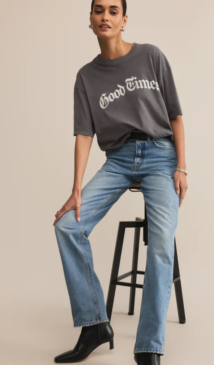 Good Times City Tee-Charcoal Moon