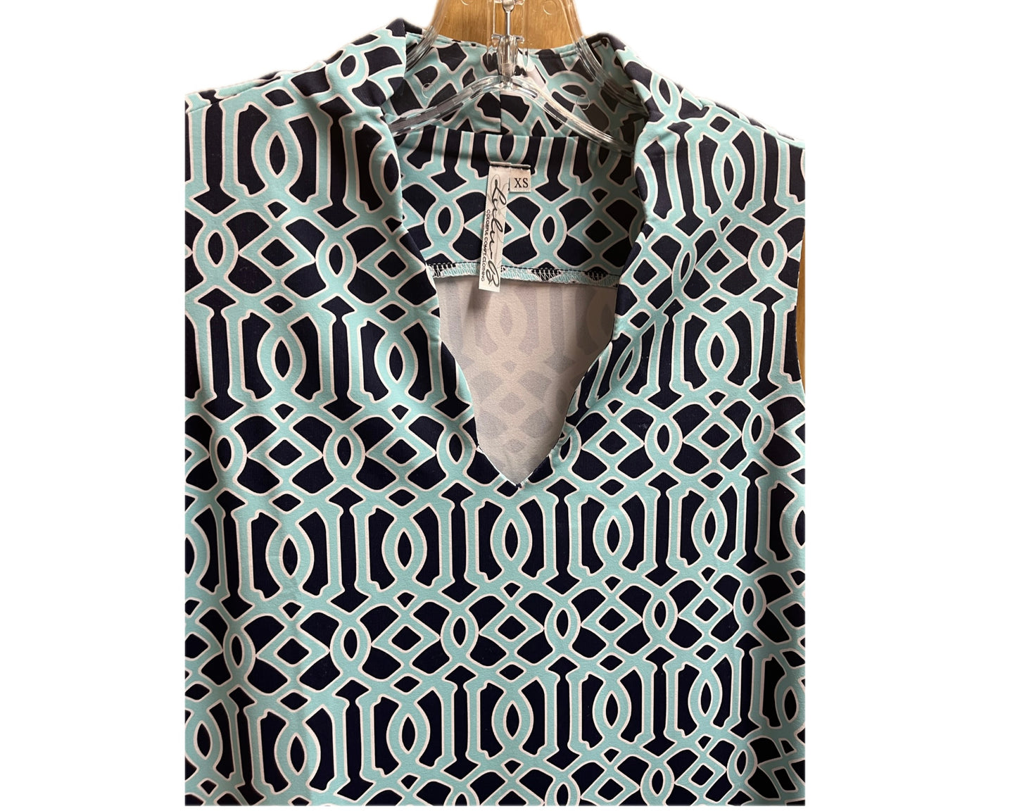 Scallop Collar Sleeveless Dress-Aqua/Navy