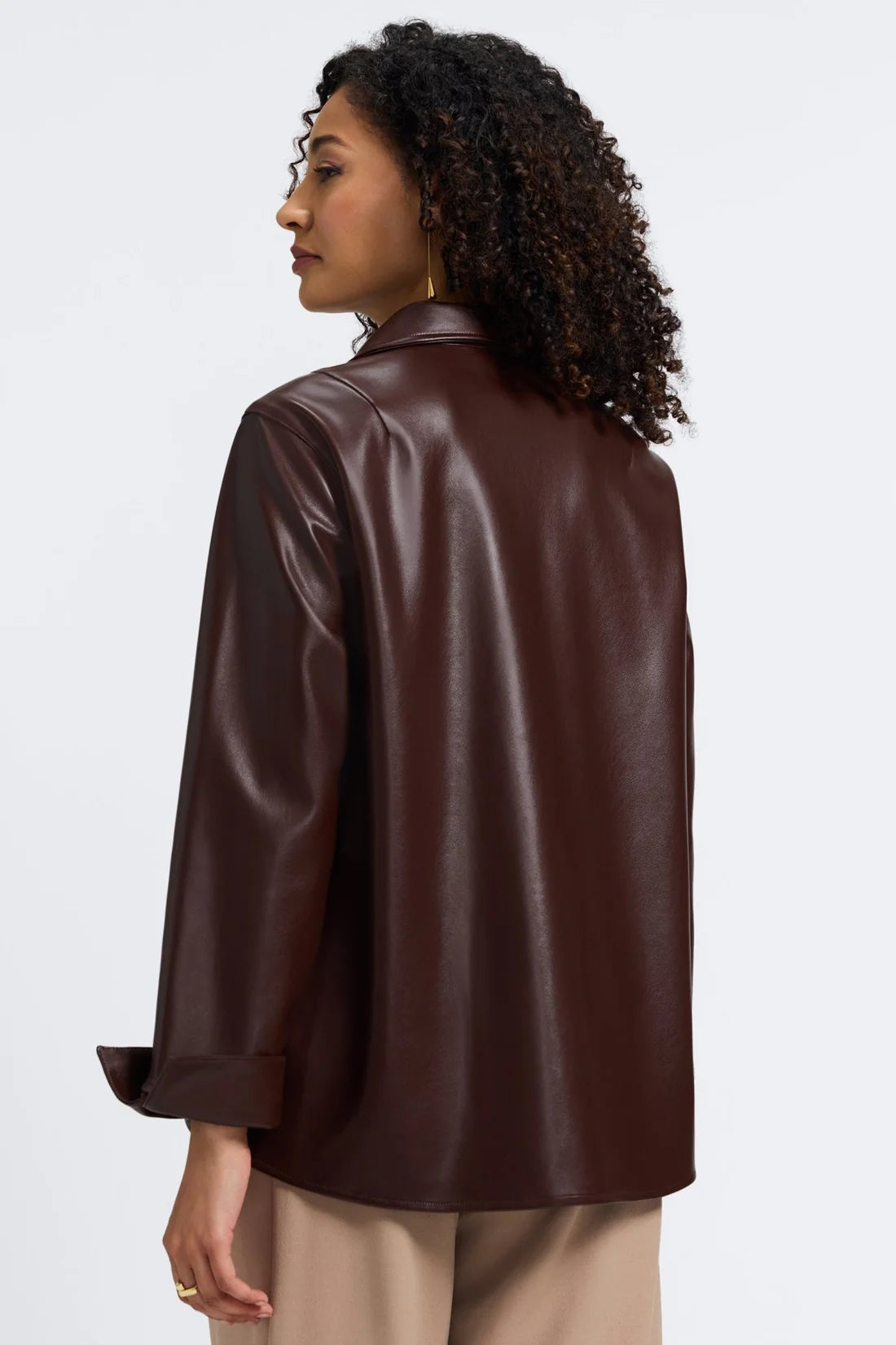 Faux Leather V Neck Top