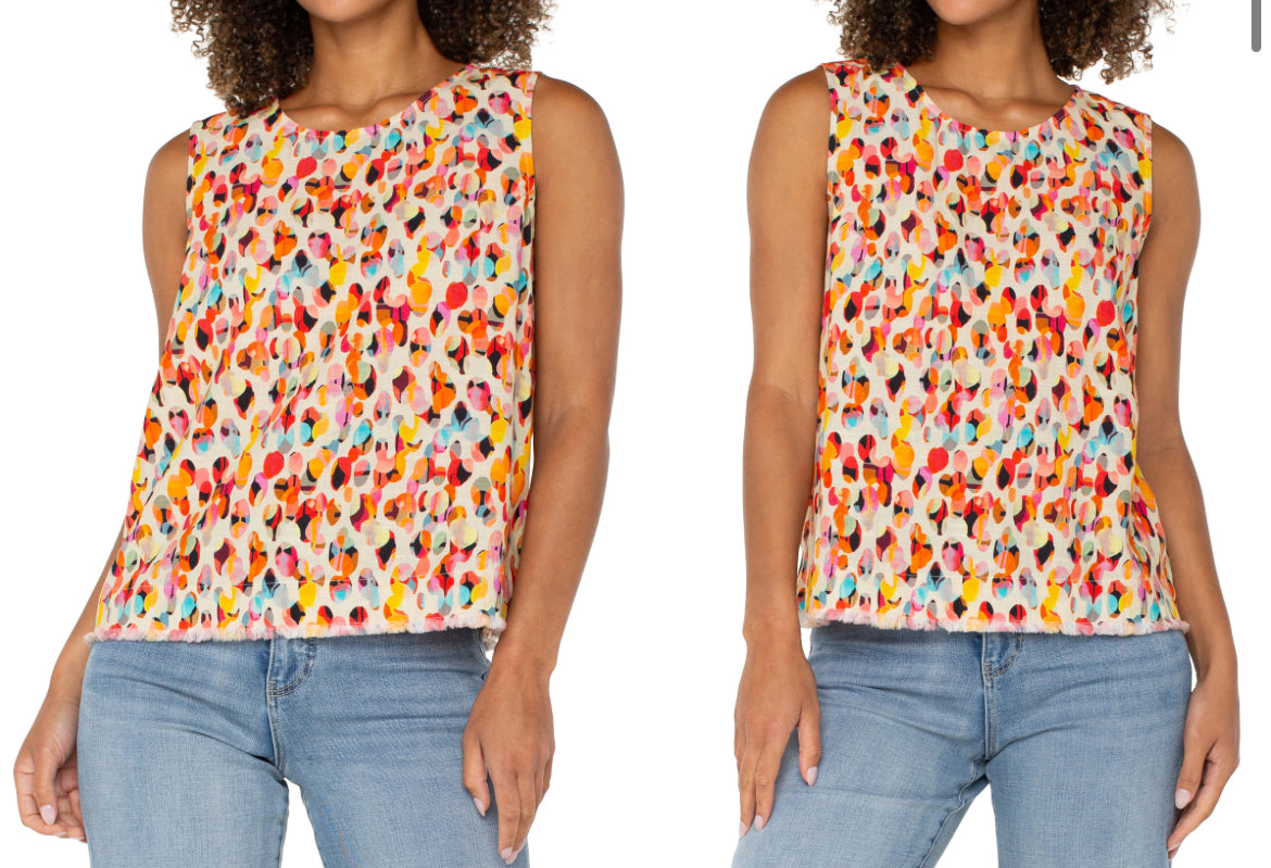 Sleeveless Button-Back Frayed Top