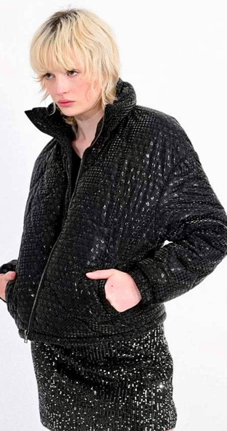 Puffer Jacket Hoodstooth - Black