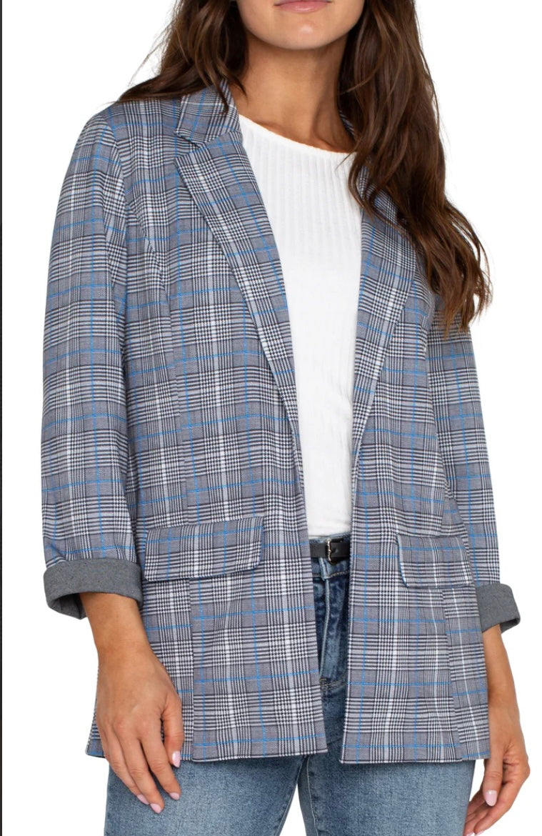 Boyfriend Blazer-Blue Plaid