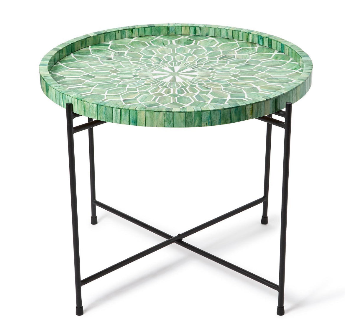 Emerald Cut Hand Inlaid Decorative Round Serving Tray - MDF/Bone/Resin