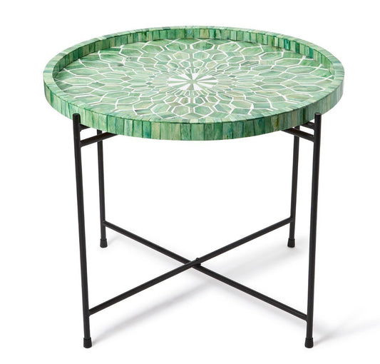 Emerald Cut Hand Inlaid Decorative Round Serving Tray - MDF/Bone/Resin