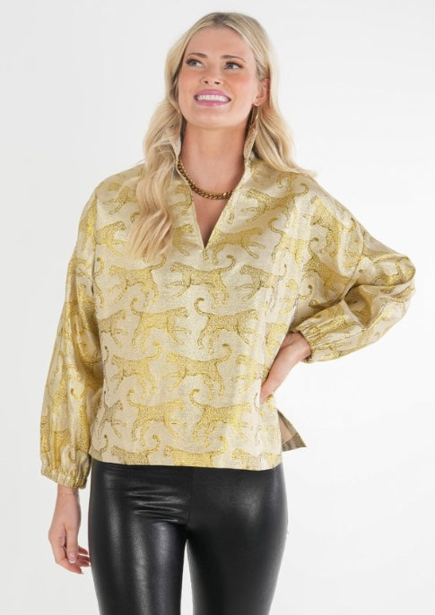 Emily McCarthy Poppy Pop-Over Top -Gold Jaguar