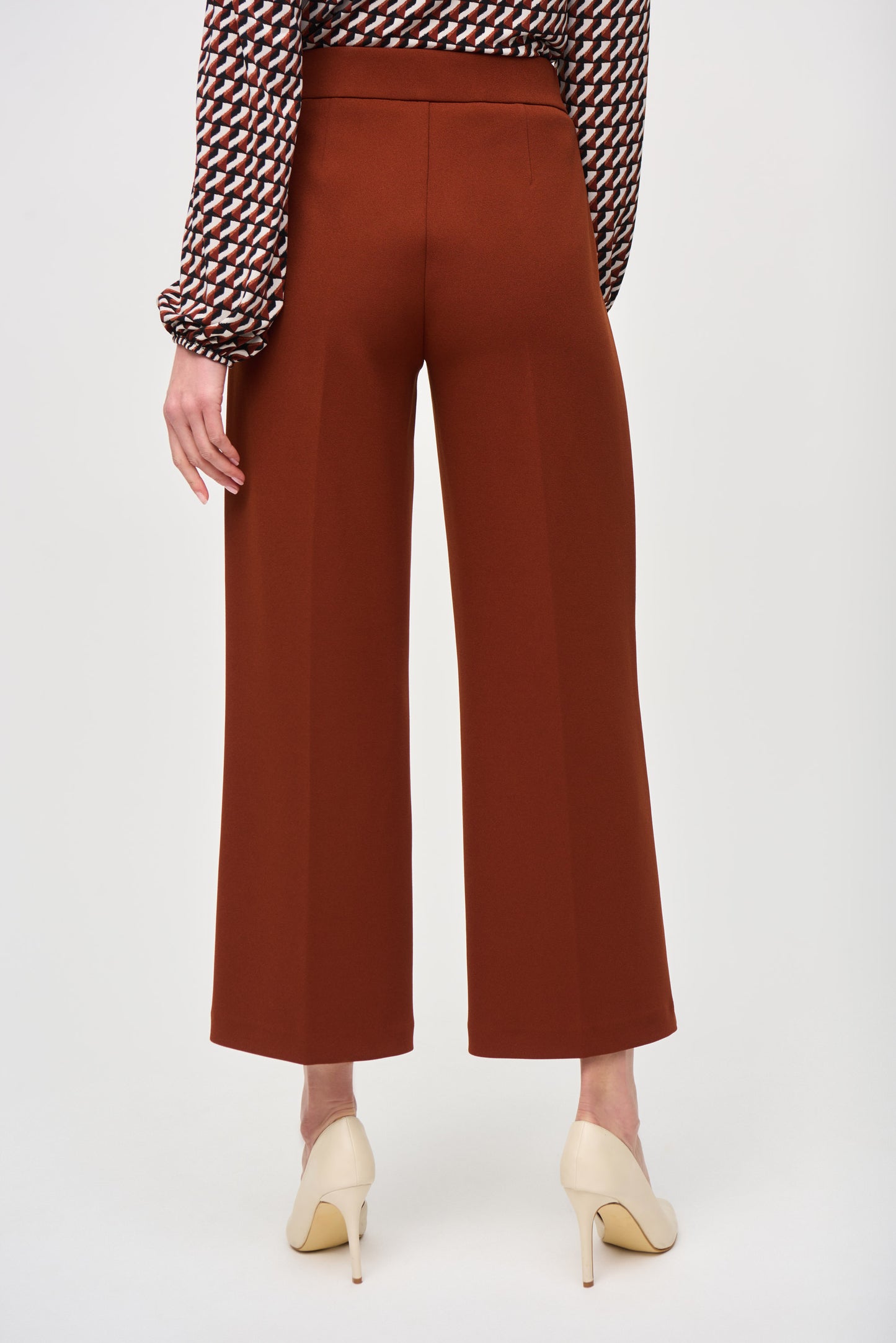 Scuba Crepe Wide-Leg Pull-On Cropped Pants - Cinnamon