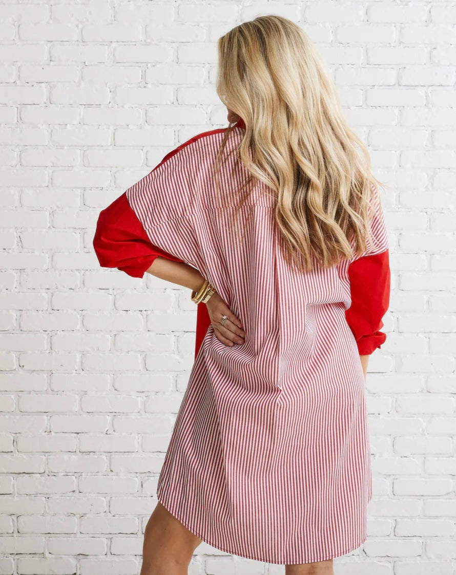 Preppy Gameday Back Stripe Dress-Red