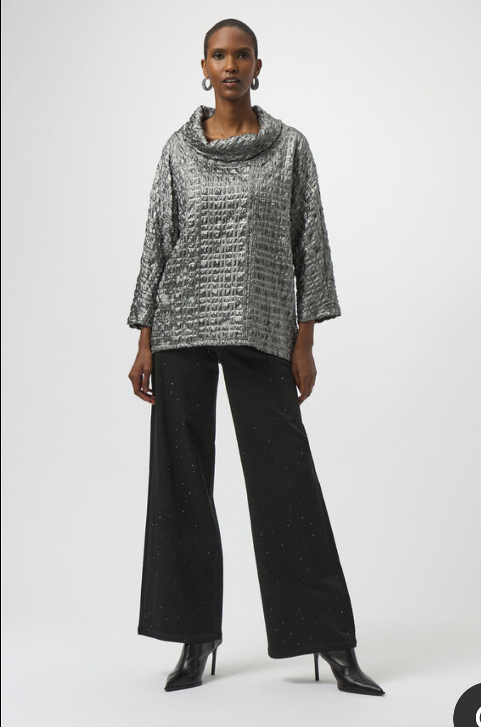 Metallic Cowl Neck Pullover