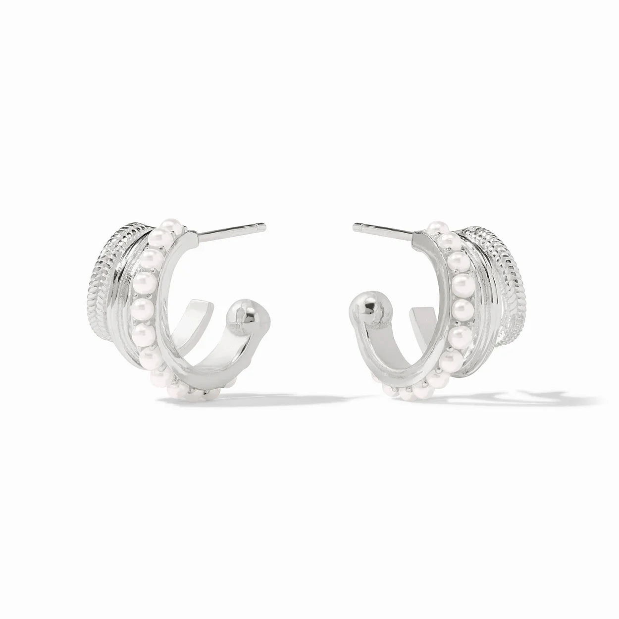 Hydra Triple Hoop Earrings-Silver Pearl