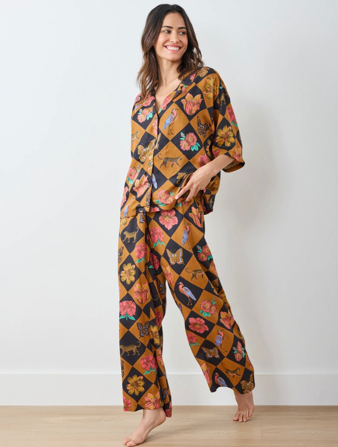 Printfresh Satin Wildest Dreams Set-Botanical Checkerboard