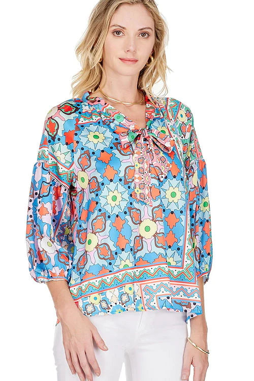 Tie Front Trim Blouse