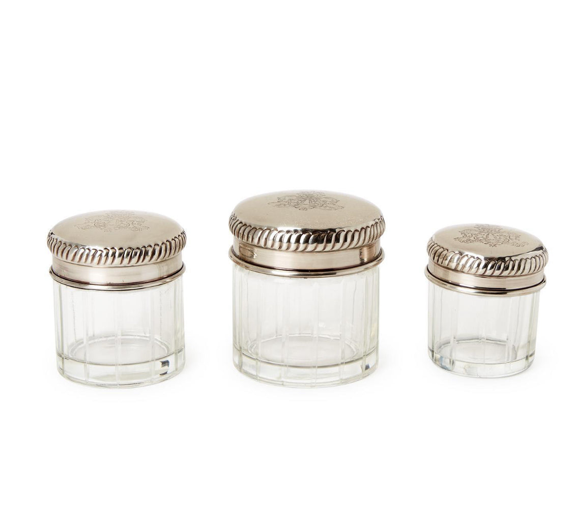 Glass Jars with Decorative Silver Lid-Set of 3