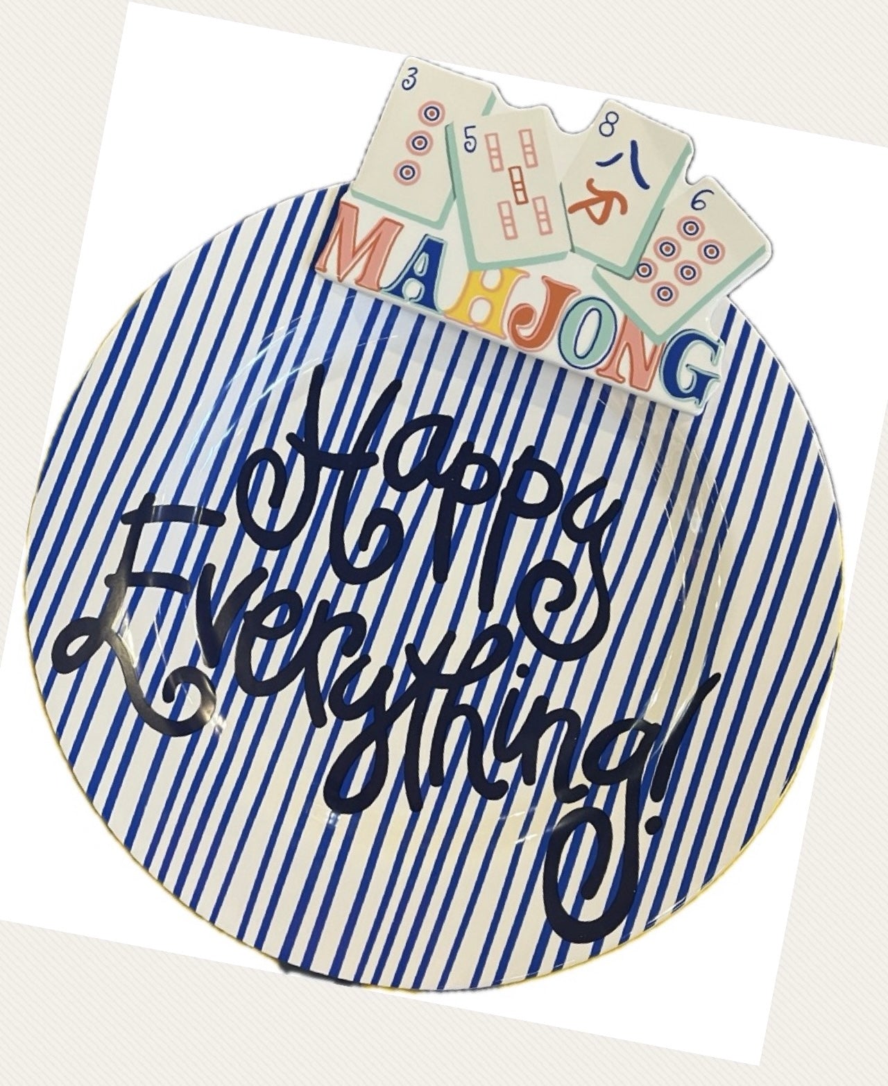 Happy Everything Indigo Stripe Large Round Platter (in store only-no shipping!)