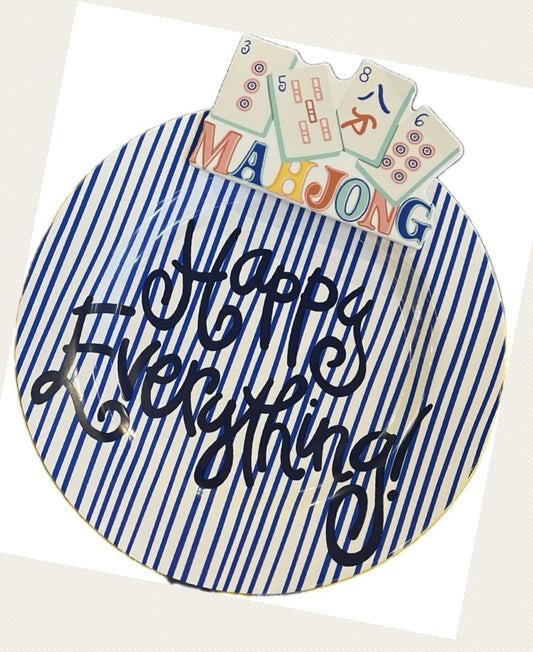 Happy Everything Indigo Stripe Large Round Platter (in store only-no shipping!)