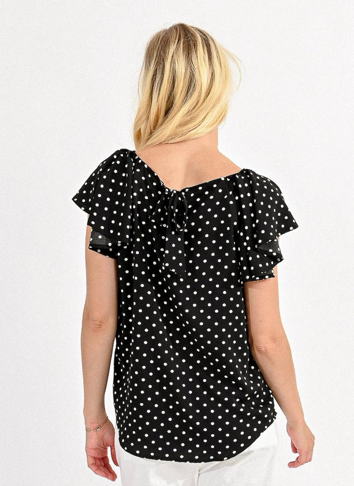 Polka Dot Woven Top - Black