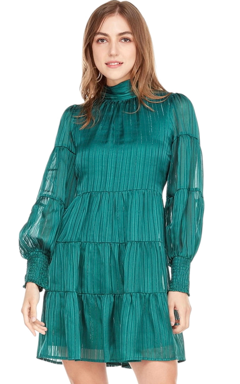 Neck Tiered Dress - Green