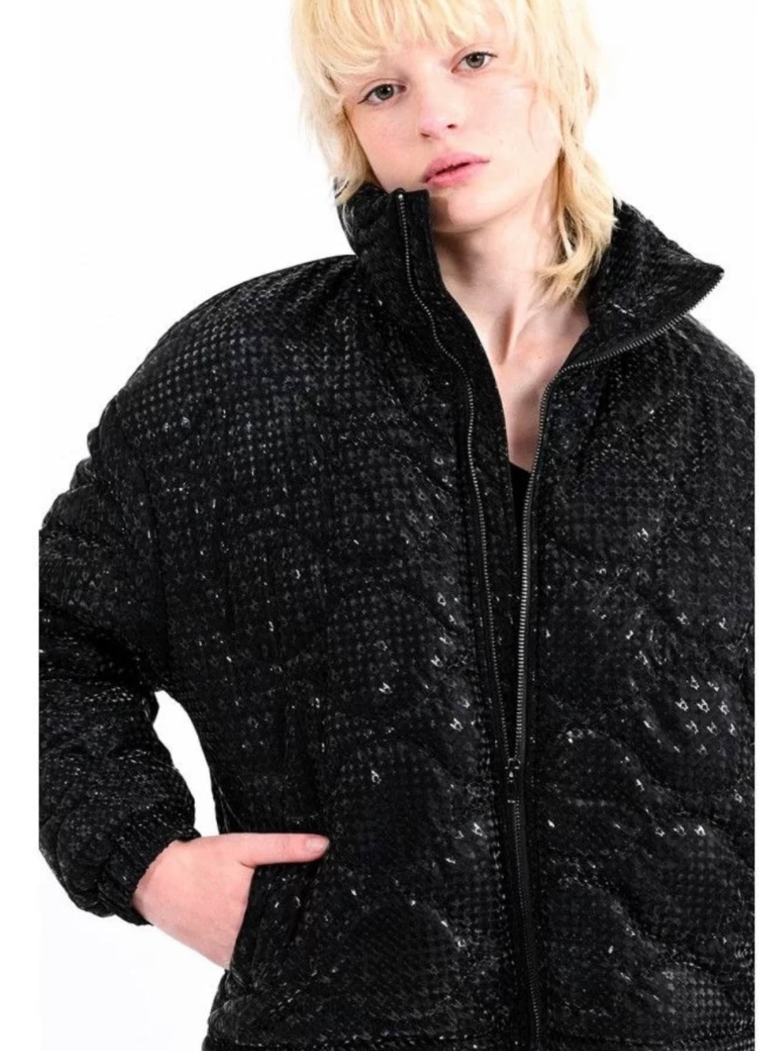 Puffer Jacket Hoodstooth - Black