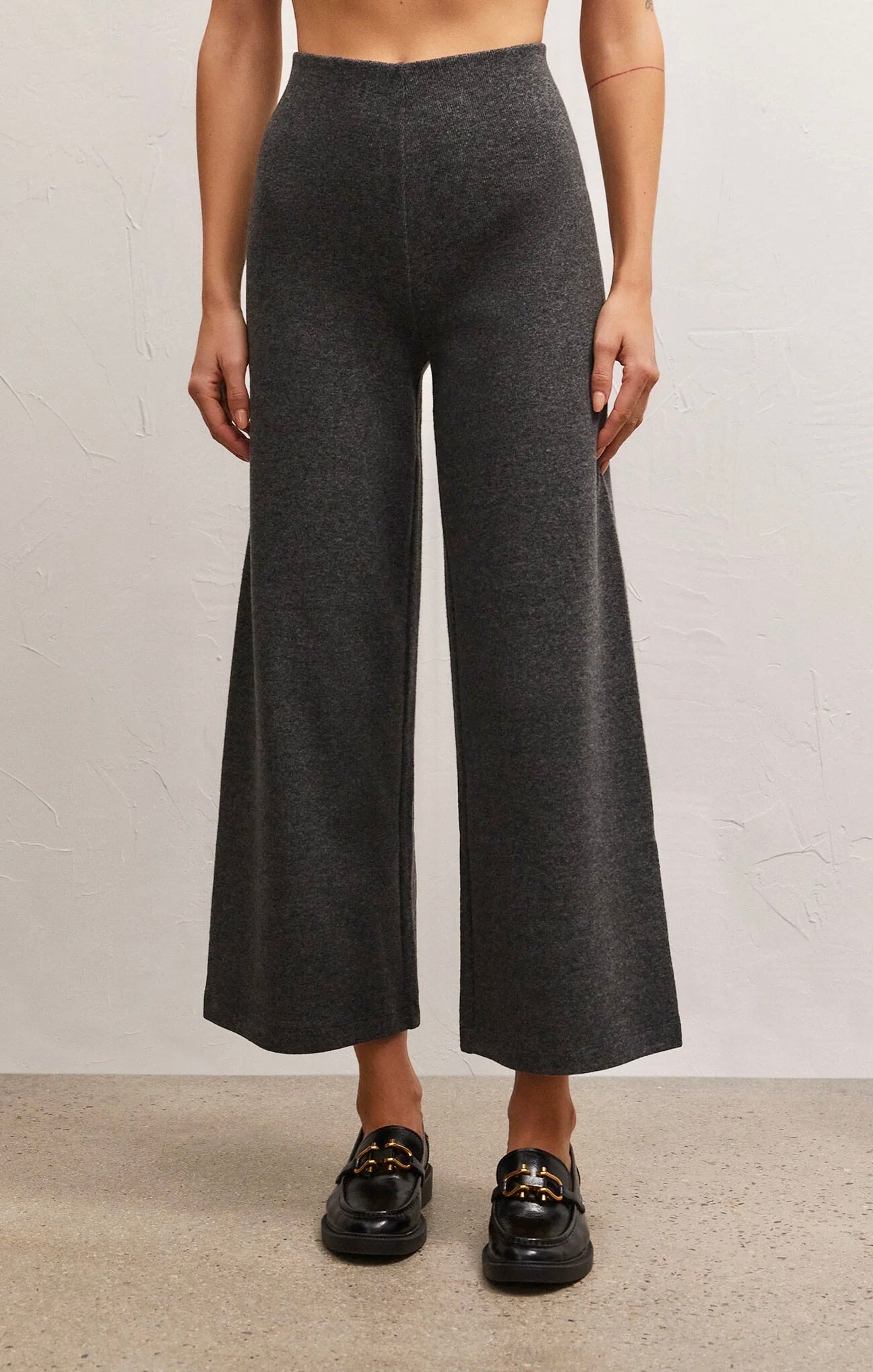 Delaney Brushed Rib Pant - Heather Charcoal