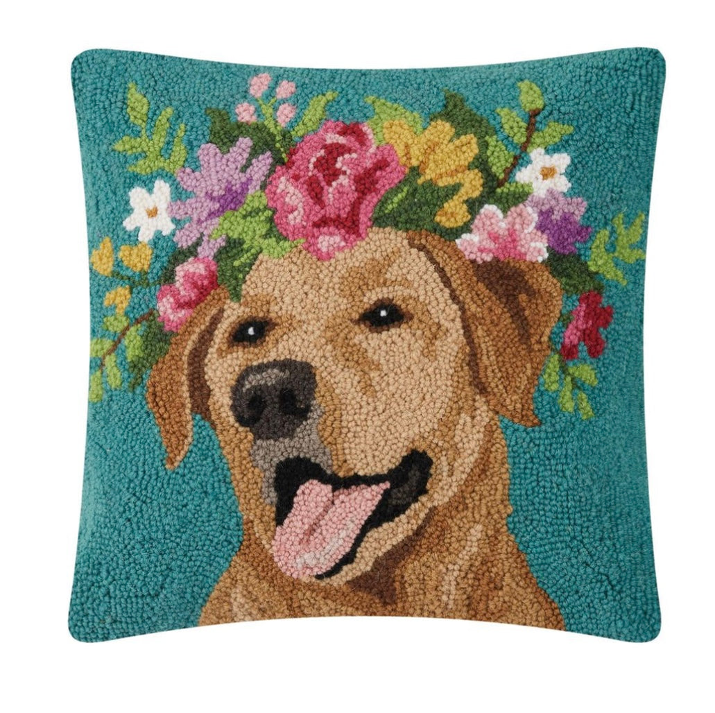 Floral Yellow Lab Throw Pillow