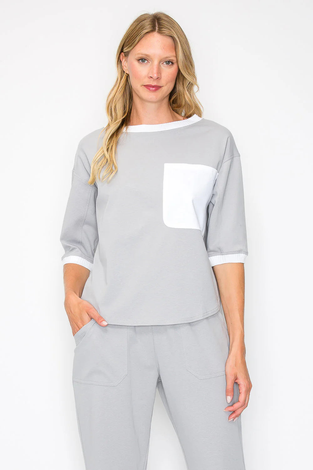 Kaley Knit Colorblock Top-Silver