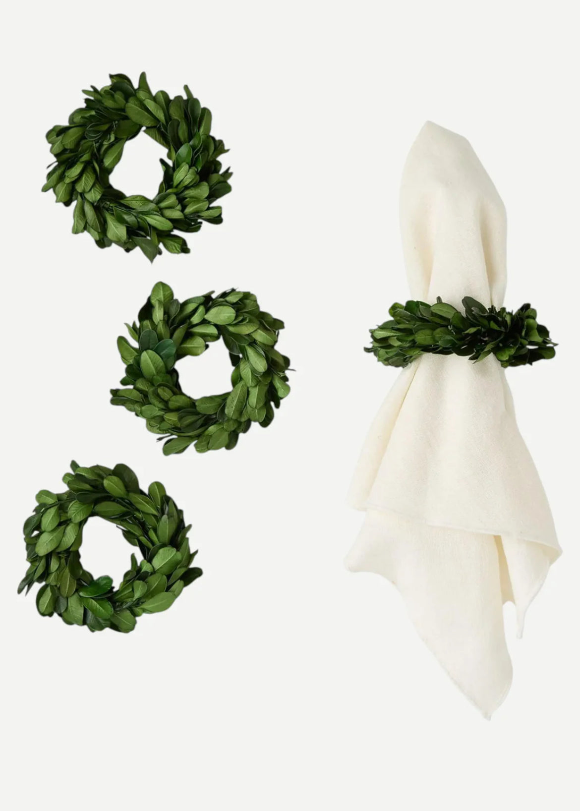 Preserved Boxwood Wreath Napkin Rings-Set of 4