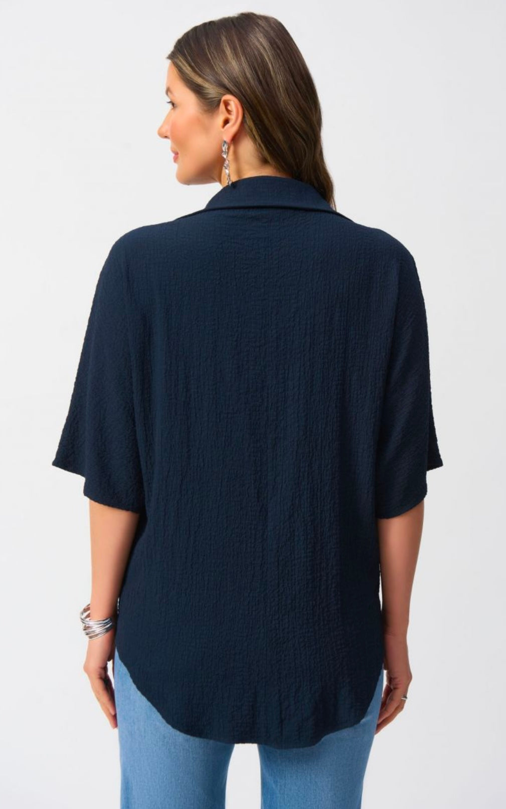 Seersucker Boxy Top-Midnight Blue