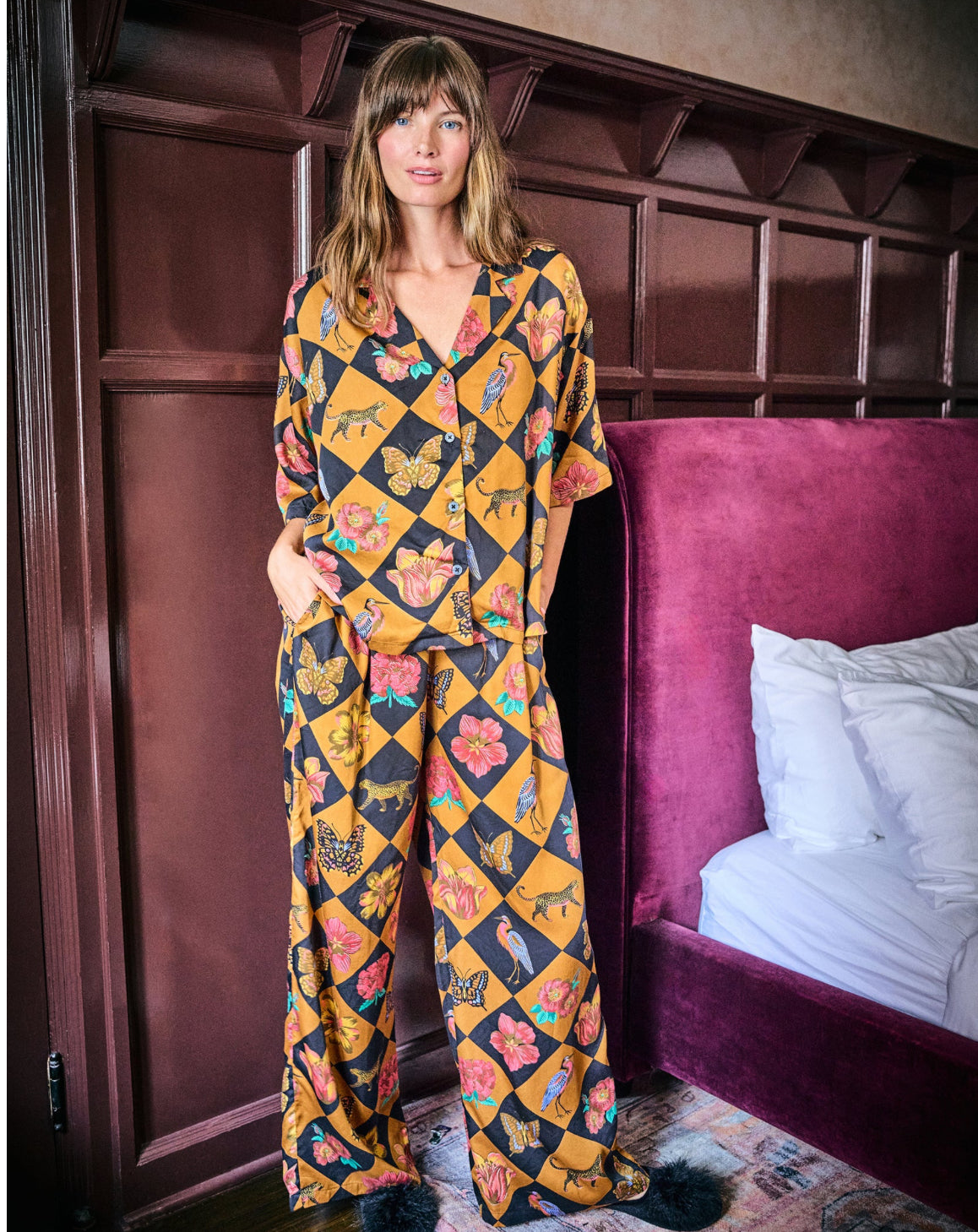 Printfresh Satin Wildest Dreams Set-Botanical Checkerboard