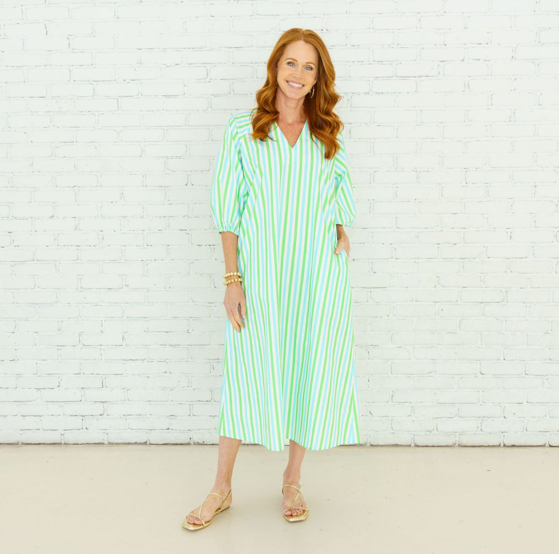 Coco Palm Beach Dress-Green/Blue