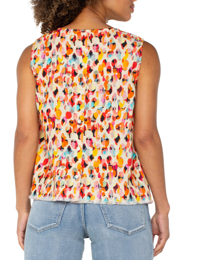 Sleeveless Button-Back Frayed Top