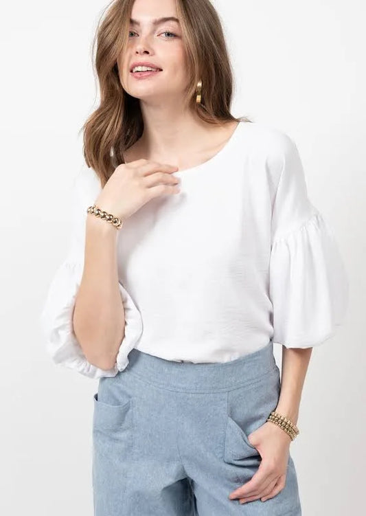 Pouf Sleeve Top - White