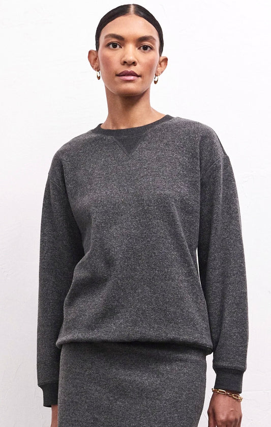 Marina Brushed Rib Sweatshirt - Heather Charcoal
