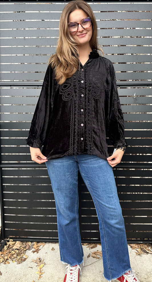 Rosalinda Velvet Top-Black