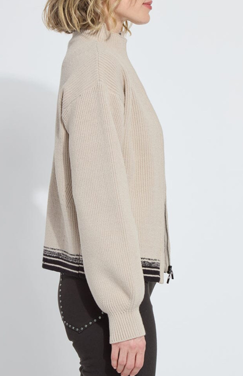 Blythe Zip Up Cozy Rib Sweater-Beige