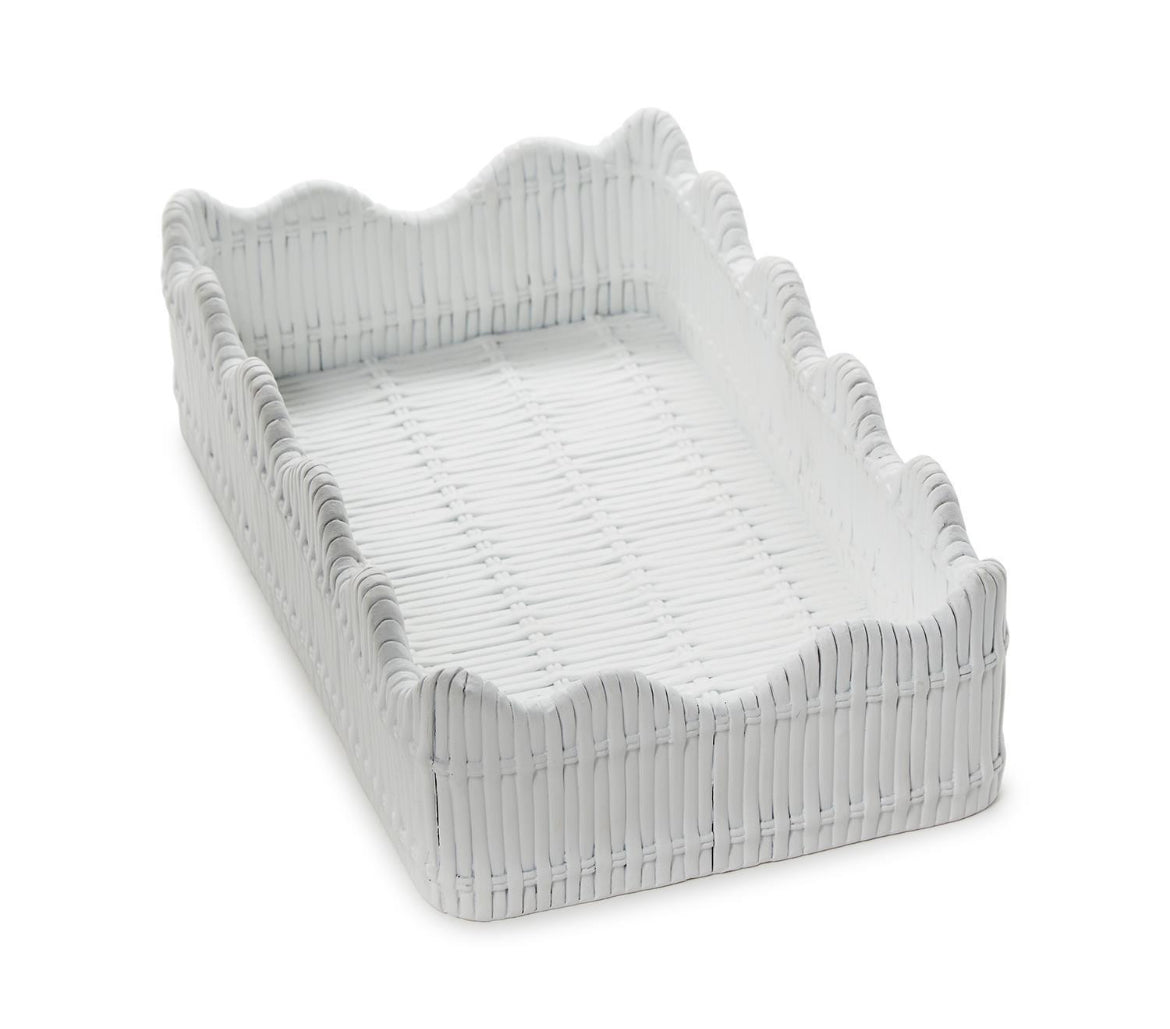 White Scalloped Edge Guest Napkin/Towel/Utensil Holder