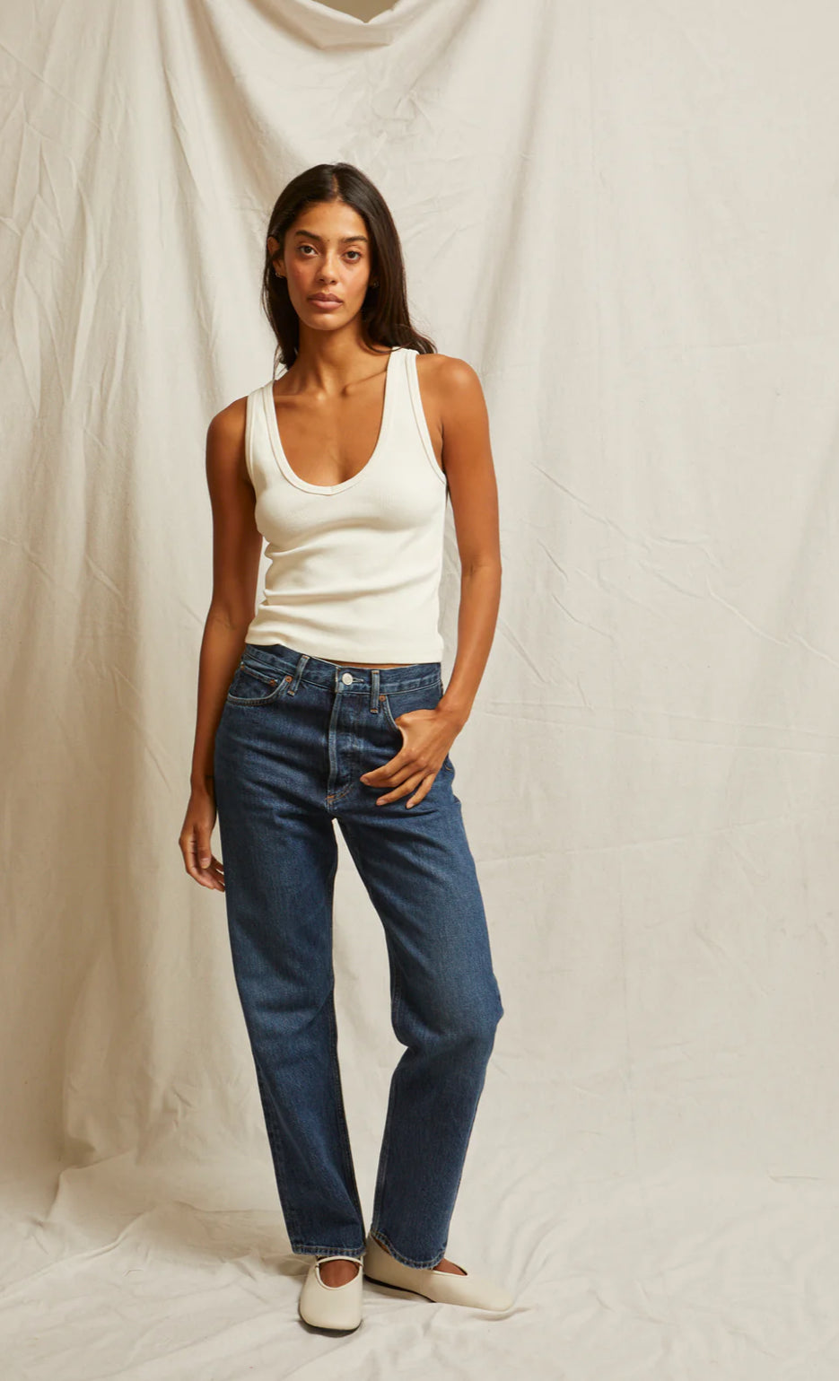 Maria V Neck Tank-Bright Ivory