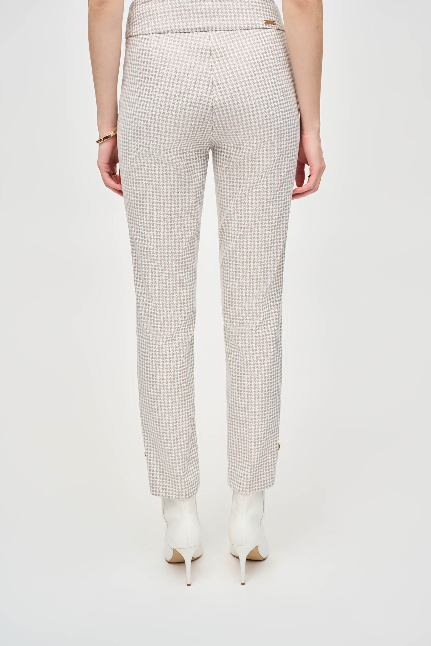 Houndstooth Jacquard Slim Fit Pants - Beige