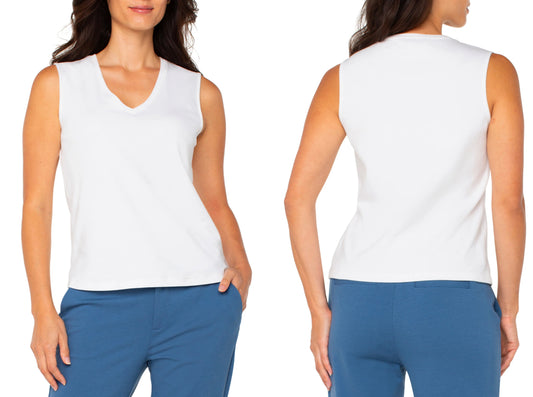 Sleeveless V Neck Knit Top-White