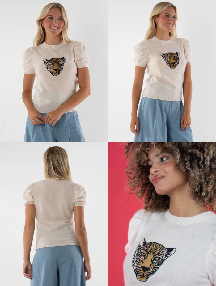 Cheetah Cashmere Crewneck Knit Sweater
