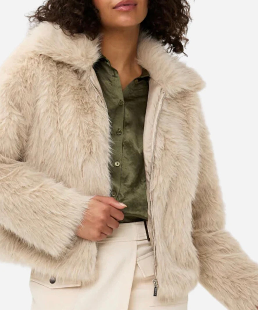 Esqualo Short Faux Fur Jacket-Sand