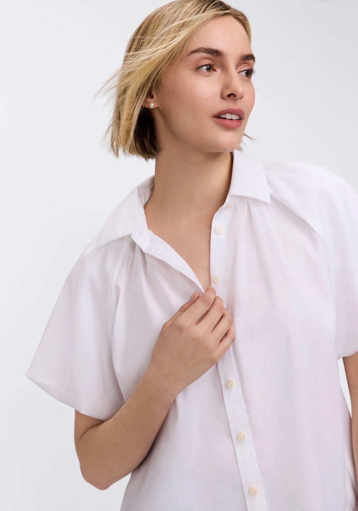 Paula Solid Puff Sleeve Top-White