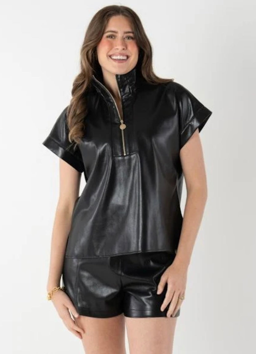 Black Vegan Leather Poppy Pullover