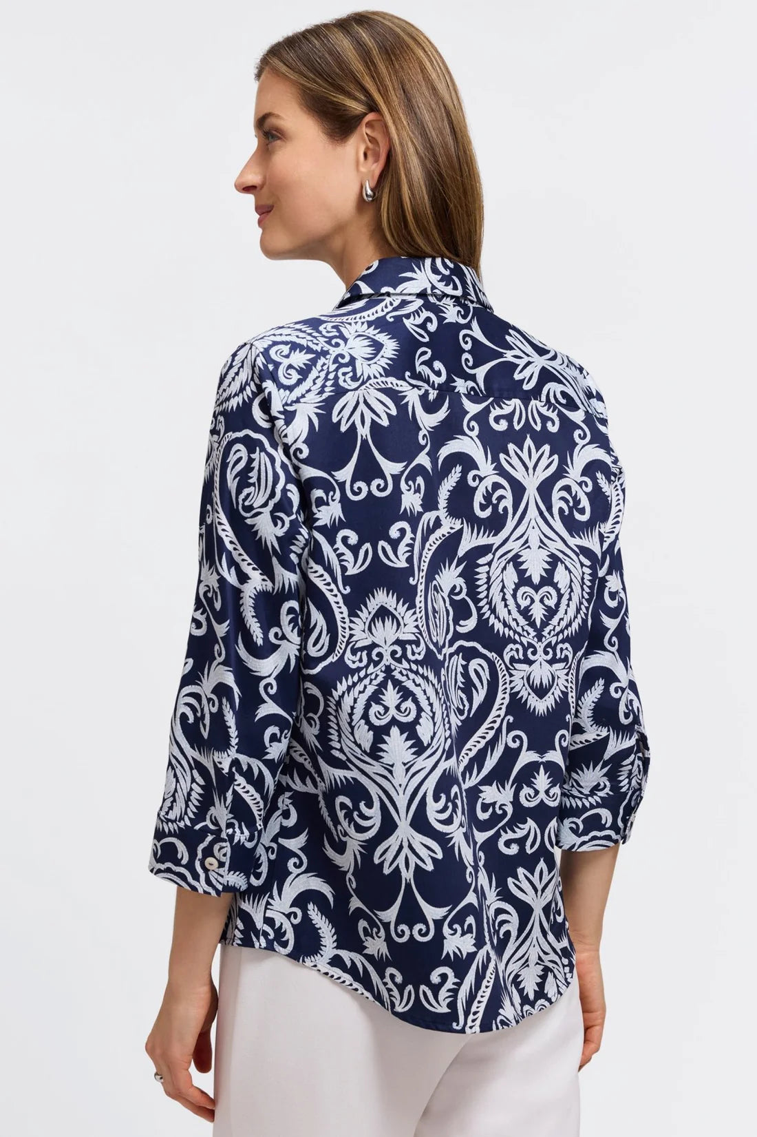 Hampton Printed Damask 3/4 Sleeve Shirt